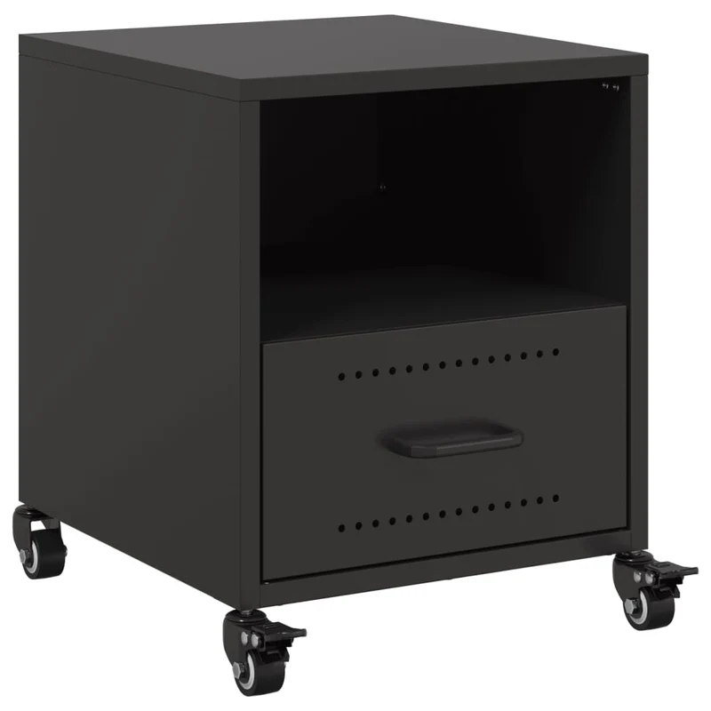 Table de chevet avec compartiment ouvert et tiroir 36 x 39 x 43,5 cm acier noir DEC034366