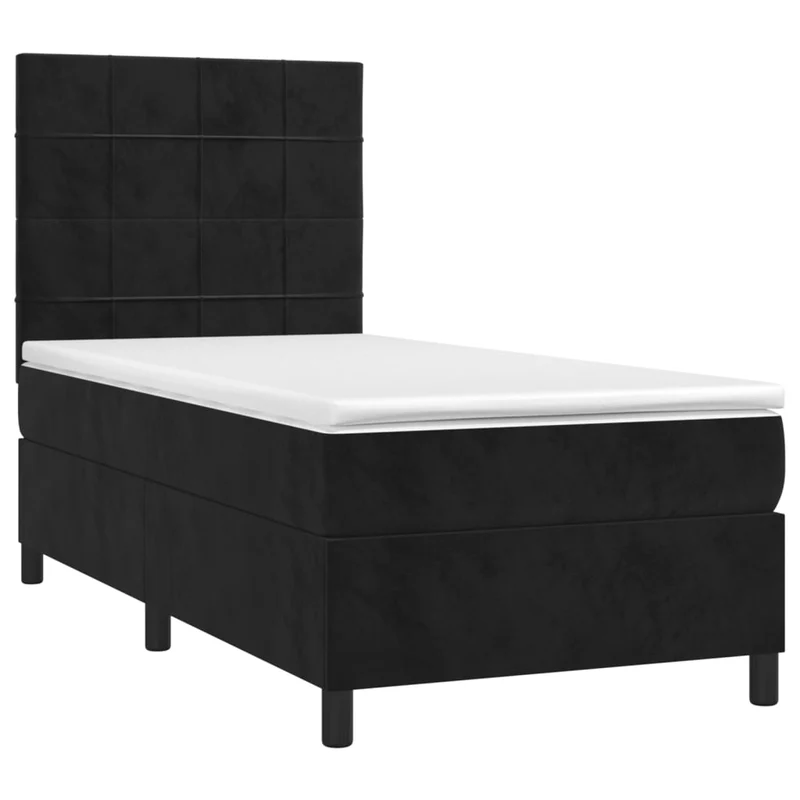 Cadre de lit LED avec sommier tête de lit matelas 100x200 cm tissu velours noir TDL0209315