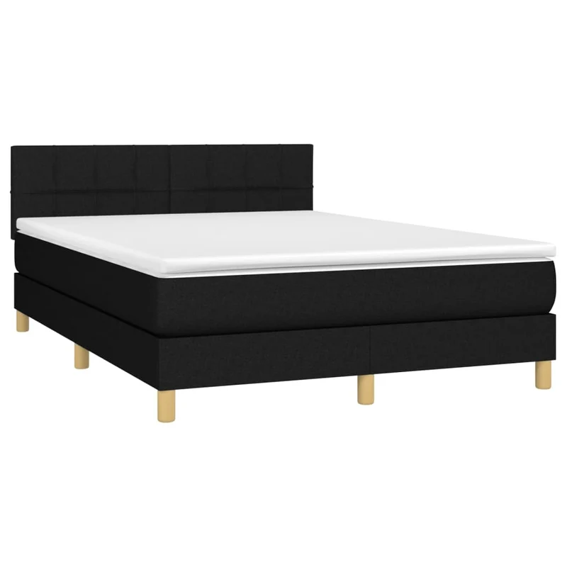 Cadre de lit LED avec sommier tête de lit matelas 140x200 cm tissu noir TDL0209214