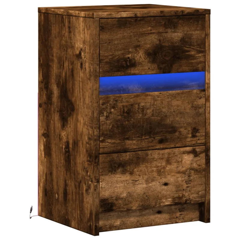 Table de chevet et lumières LED avec tiroirs 38 x 34 x 61 cm en bois d'ingénierie marron DEC032791