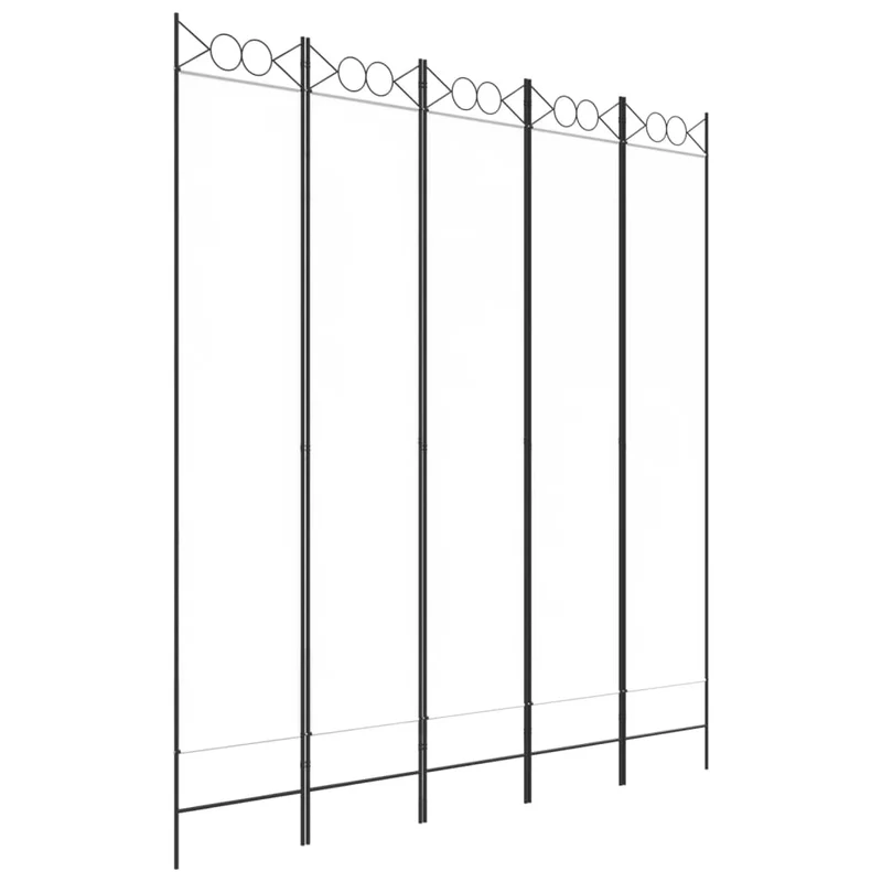 Paravent séparateur de pièce cloison 5 panneaux 200 x 220 cm tissu blanc et fer DEC030944