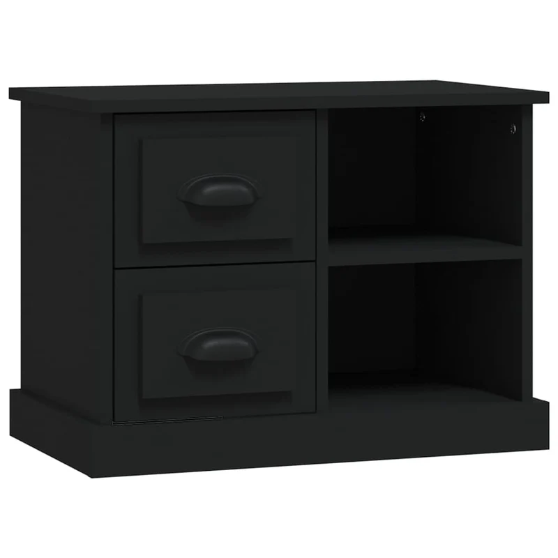 Table de chevet avec 2 tiroirs et 2 compartiments 60 x 35,5 x 45 cm bois d'ingénierie noir DEC034520