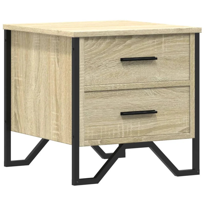 Table de chevet avec tiroirs 40 x 41 x 40 cm bois d'ingénierie couleur chêne et métal DEC033866