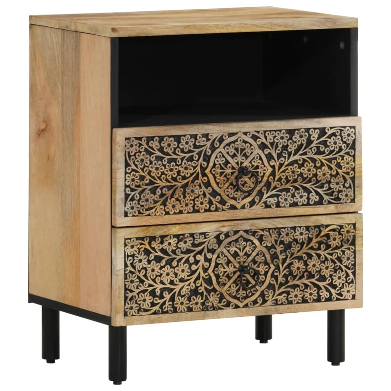 Table de chevet avec 2 tiroirs et 1 compartiment 50 x 33 x 60 cm bois de manguier et fer DEC033042