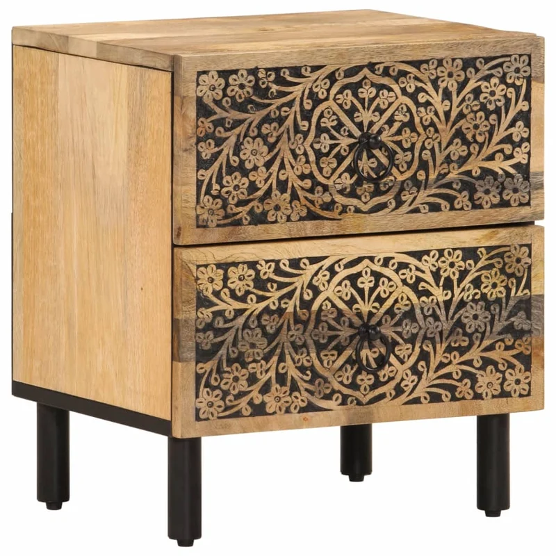 Table de chevet avec deux tiroirs 40 x 33 x 46 cm bois de manguier et fer DEC032975