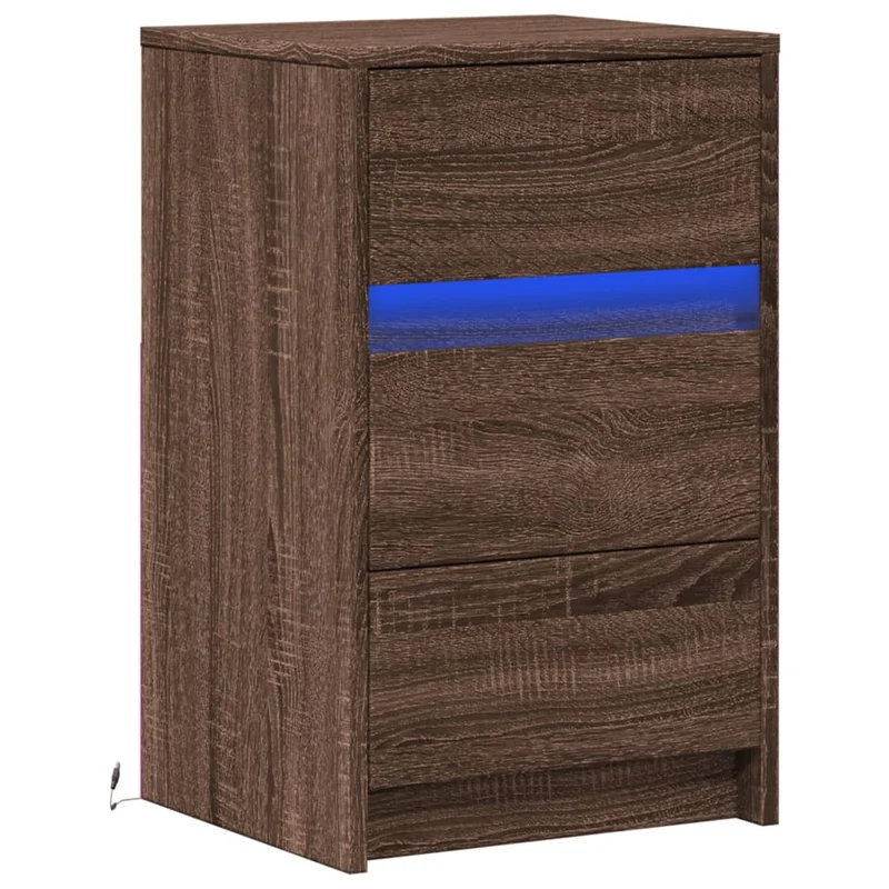 Table de chevet avec lumière LED et 3 tiroirs 38 x 34 x 61 cm en bois ingénierie marron DEC032799