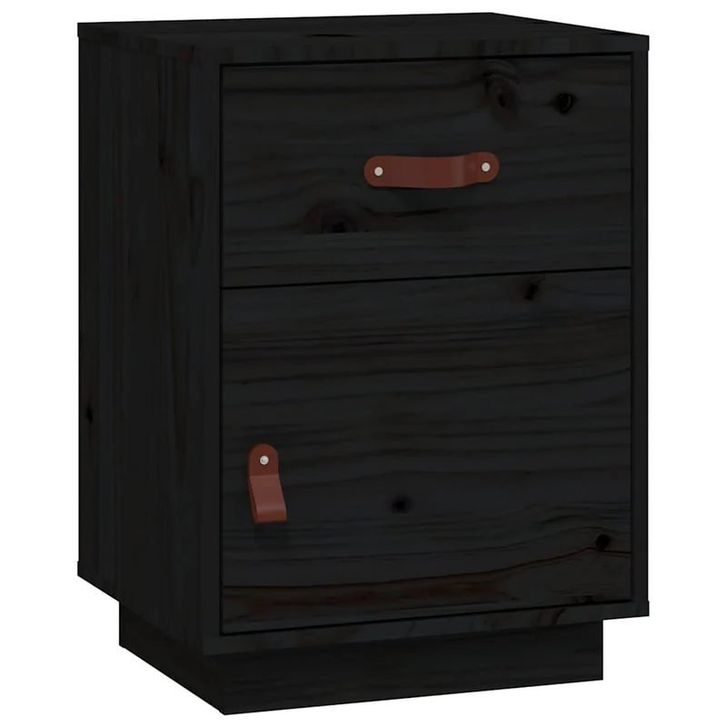 Table de chevet avec tiroir et compartiment avec porte 40 x 34 x 55 cm bois de pin solide noir DEC034422