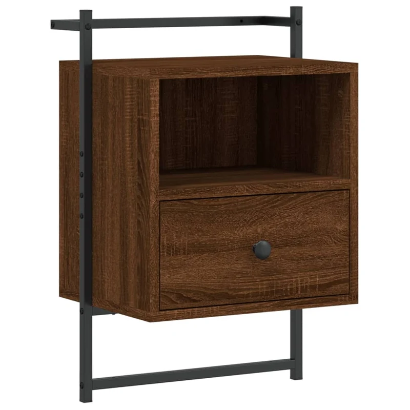 Table de chevet murale avec tiroir et compartiment ouvert 40 x 30 x 61 cm bois d'ingénierie marron DEC034247