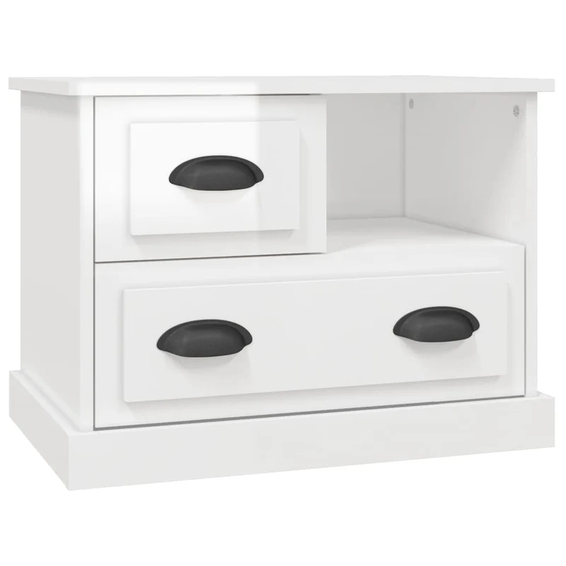 Table de chevet avec tiroirs et compartiment ouvert 60 x 39 x 45 cm bois d'ingénierie blanc brilliant DEC033514