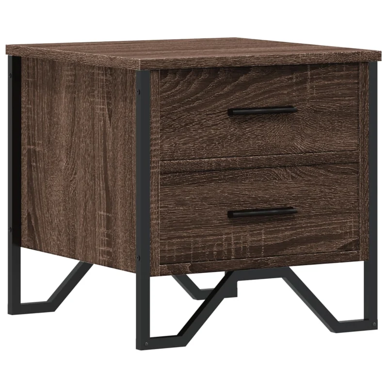 Table de chevet avec deux tiroirs 40 x 41 x 40 cm bois d’ingénierie marron et métal DEC033758