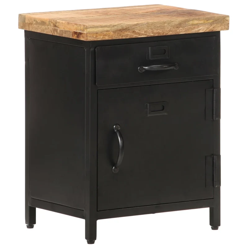 Table de chevet avec tiroir et compartiment avec porte 40 x 30 x 52 cm bois de manguier et fer DEC032946