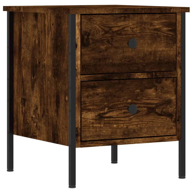 Table de chevet avec deux tiroirs 40 x 42 x 50 cm bois d'ingénierie marron et fer DEC033636