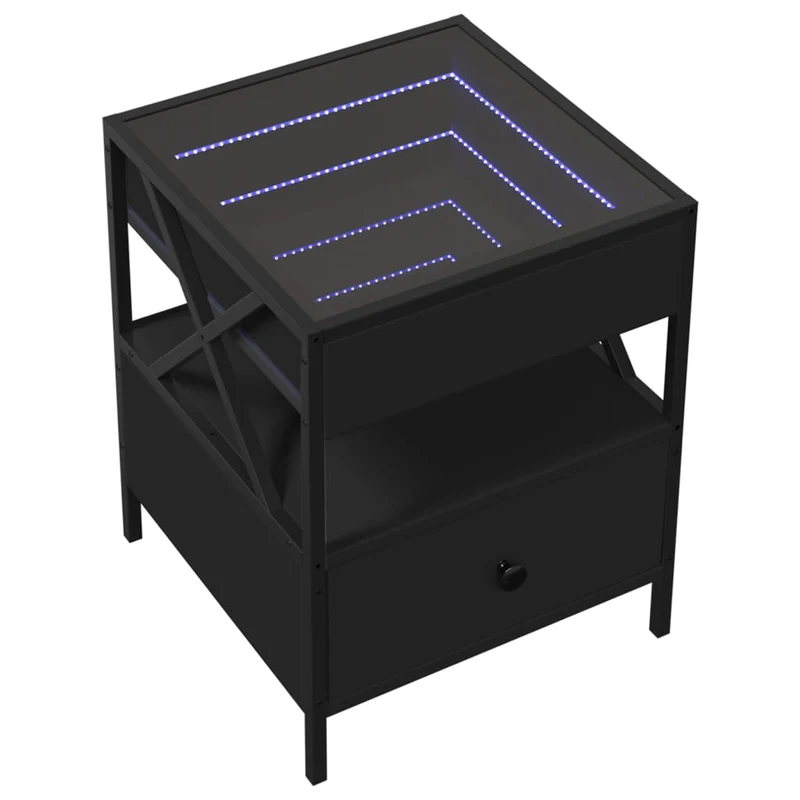 Table de chevet avec miroir à LED et tiroir 40 x 40 x 51 cm bois d'ingénierie noir verre et acier DEC033158