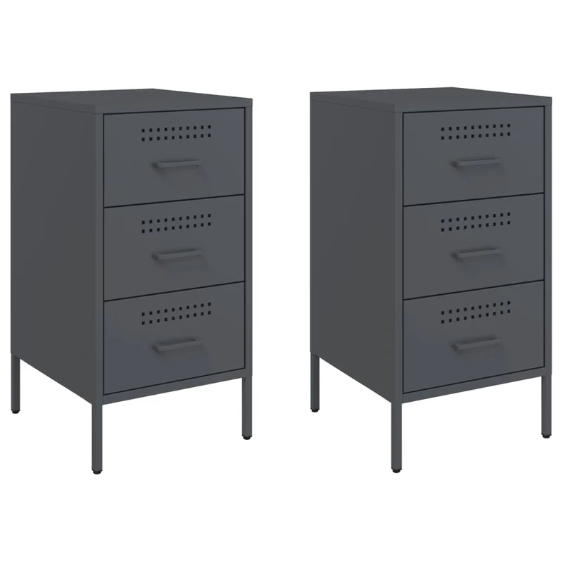 Lot de 2 tables de chevet avec 3 tiroirs 36 x 39 x 68 cm acier laminé anthracite DEC032897