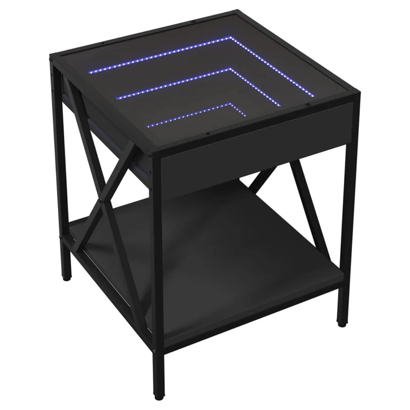 Table de chevet avec miroir à LED 40 x 40 x 49 cm bois d'ingénierie verre et acier DEC033156