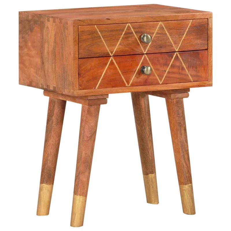 Table de chevet avec deux tiroirs 43 x 30 x 58 cm bois de manguier massif DEC033015