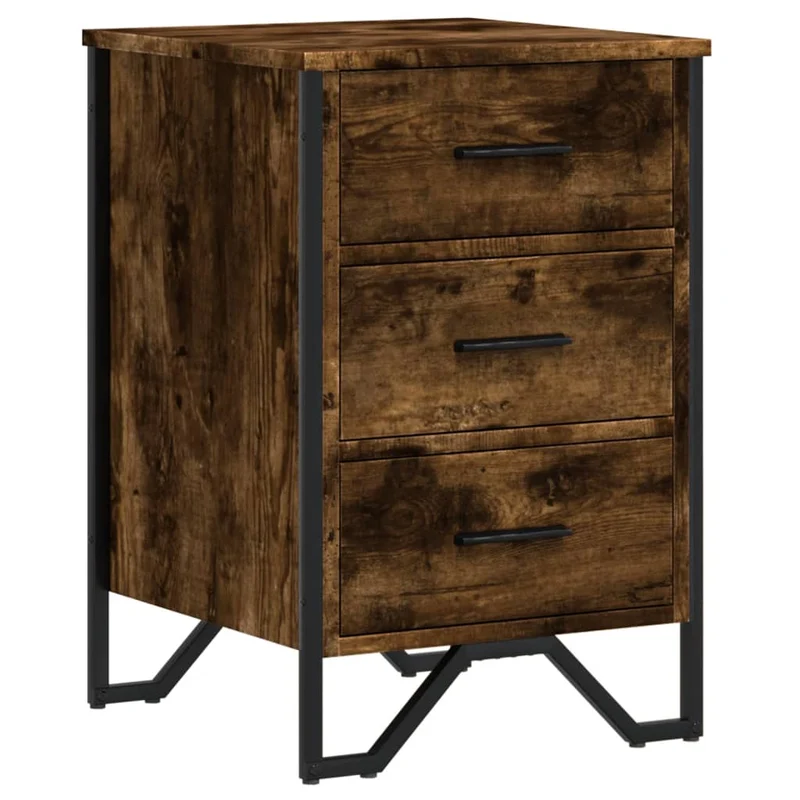 Table de chevet avec 3 tiroirs 40 x 41 x 60 cm bois d'ingénierie marron et métal DEC033634