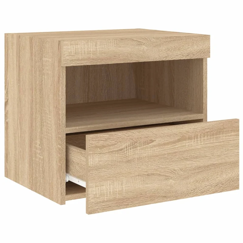 Table de chevet avec lumières LED avec tiroir et compartiment 50 x 40 x 45 cm bois d'ingénierie couleur chêne DEC033186
