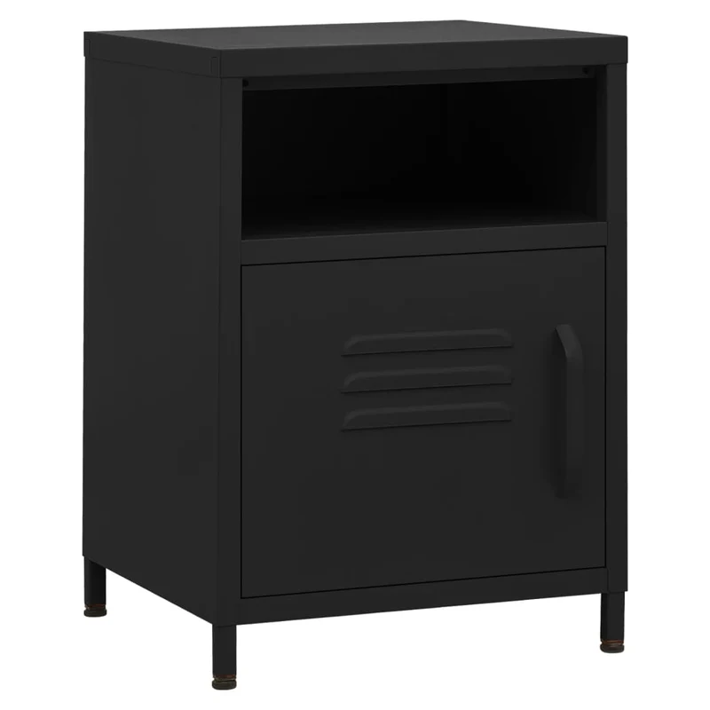 Table de chevet avec étagère ouverte avec porte 35 x 35 x 51 cm acier noir DEC034361