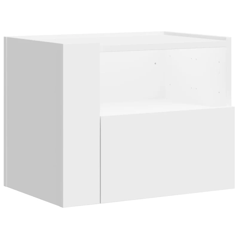 Table de chevet murale avec tiroir et compartiment ouvert 45 x 30 x 35 cm bois d'ingénierie blanc DEC034227