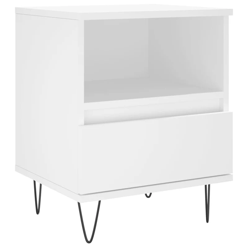 Table de chevet avec tiroir et compartiment ouvert 40 x 35 x 50 cm bois d’ingénierie blanc DEC033367