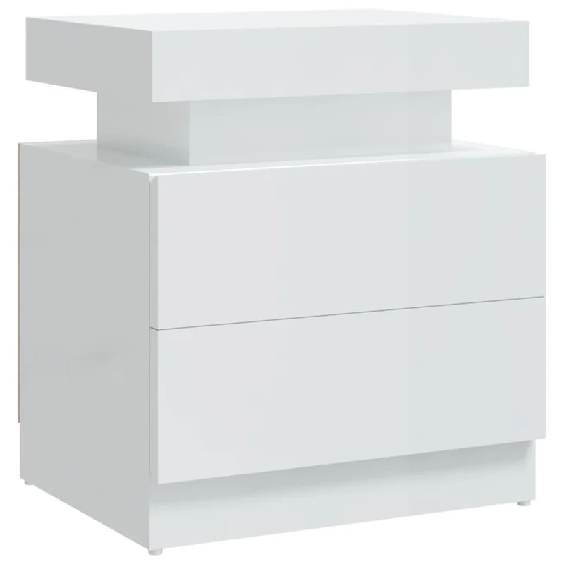 Table de chevet avec deux tiroirs 45 x 35 x 52 cm bois d'ingénierie blanc brilliant DEC033505