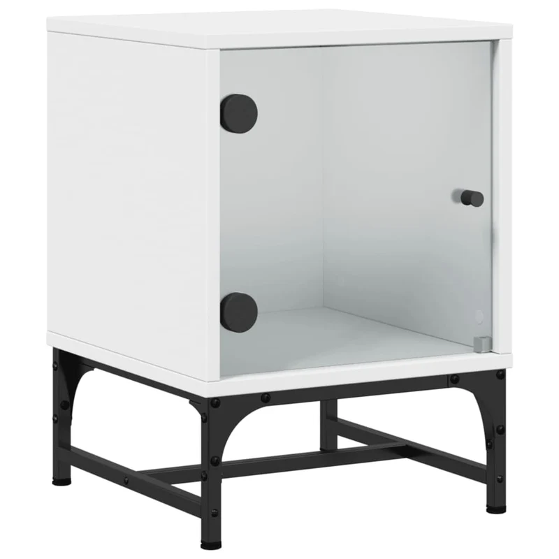 Table de chevet avec porte vitrée 35 x 37 x 50 cm bois d'ingénierie blanc verre acier DEC033265