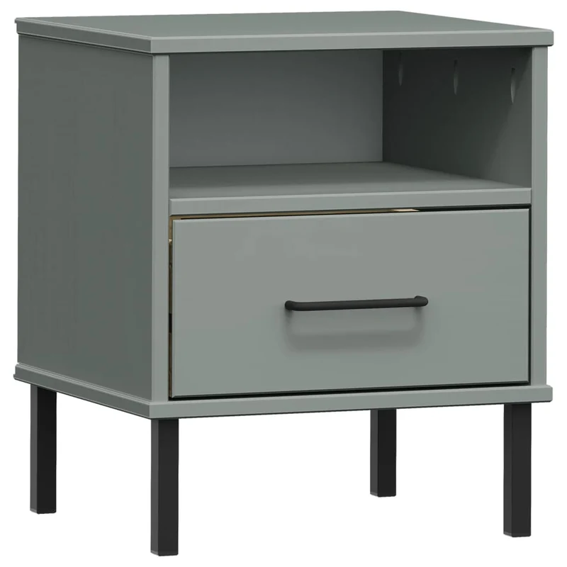 Table de chevet avec pieds en métal et tiroir et étagère 40 x 35 x 46,5 cm en bois pin massif gris DEC033245