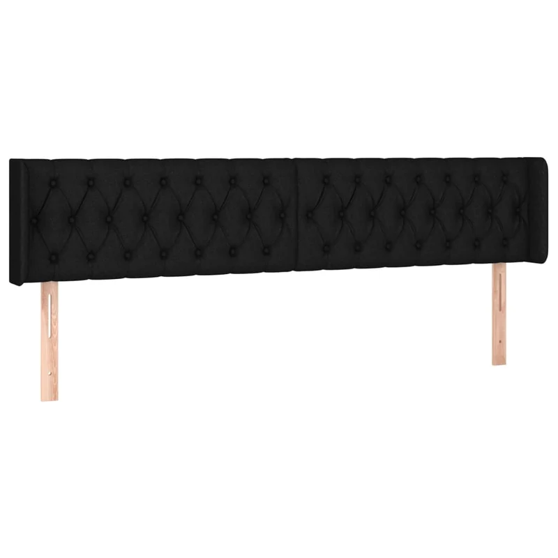 Tête de lit accessoire couchage chambre à coucher meuble capitonné avec rebord latéral 203 x 16 x 78/88 cm tissu noir TDL0204492