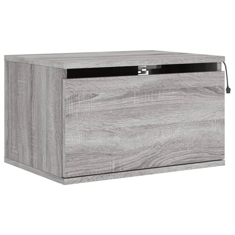 Table de chevet murale avec lumières LED et tiroir 50 x 36 x 30 cm en bois d'ingénierie gris DEC034210