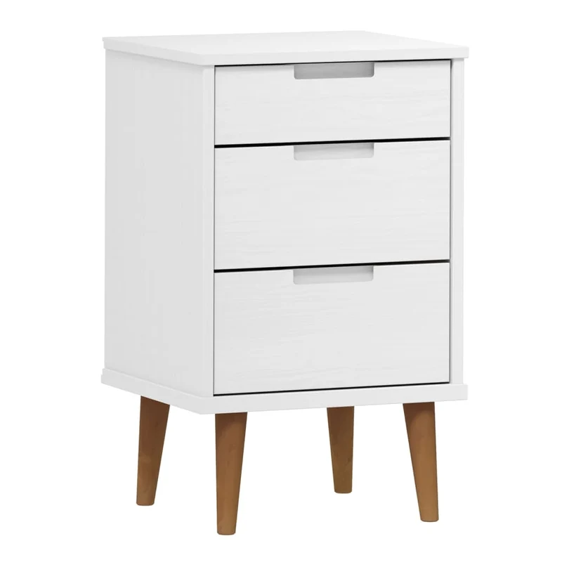 Table de chevet avec 3 tiroirs 40 x 35 x 65 cm bois de pin massif blanc DEC034146