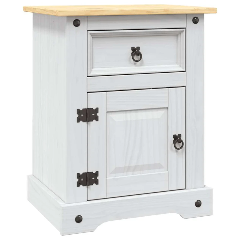 Table de chevet avec tiroir et compartiment avec porte 53 x 39 x 66 cm bois de pin massif blanc DEC033932