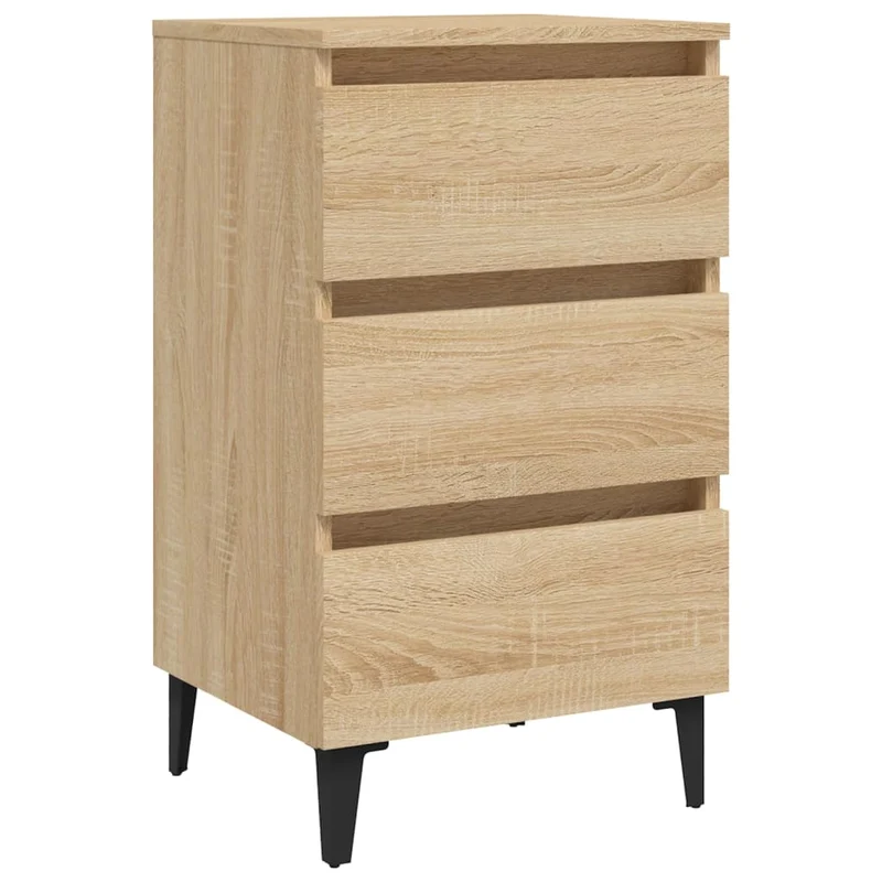 Table de chevet 3 tiroirs avec pieds en métal 40 x 35 x 69 bois d'ingénierie DEC033241