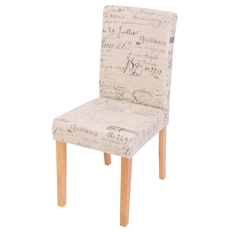 Chaise de salle à manger cuisine en tissu crème motif lettres pieds en bois marron design moderne 04_0002321