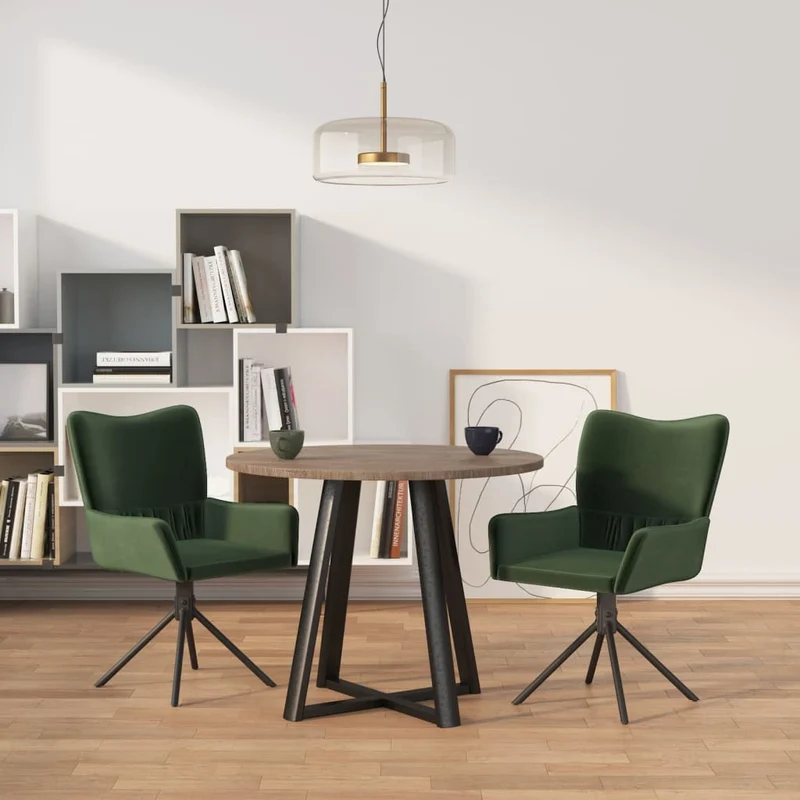 Lot de 2 chaises de salle à manger siège pivotant hauteur réglable vert foncé velours vert DEC025320