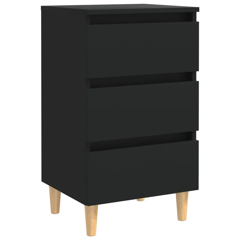 Table de chevet 3 tiroirs avec pieds en bois 40 x 35 x 69 cm bois d'ingénierie noir DEC033216