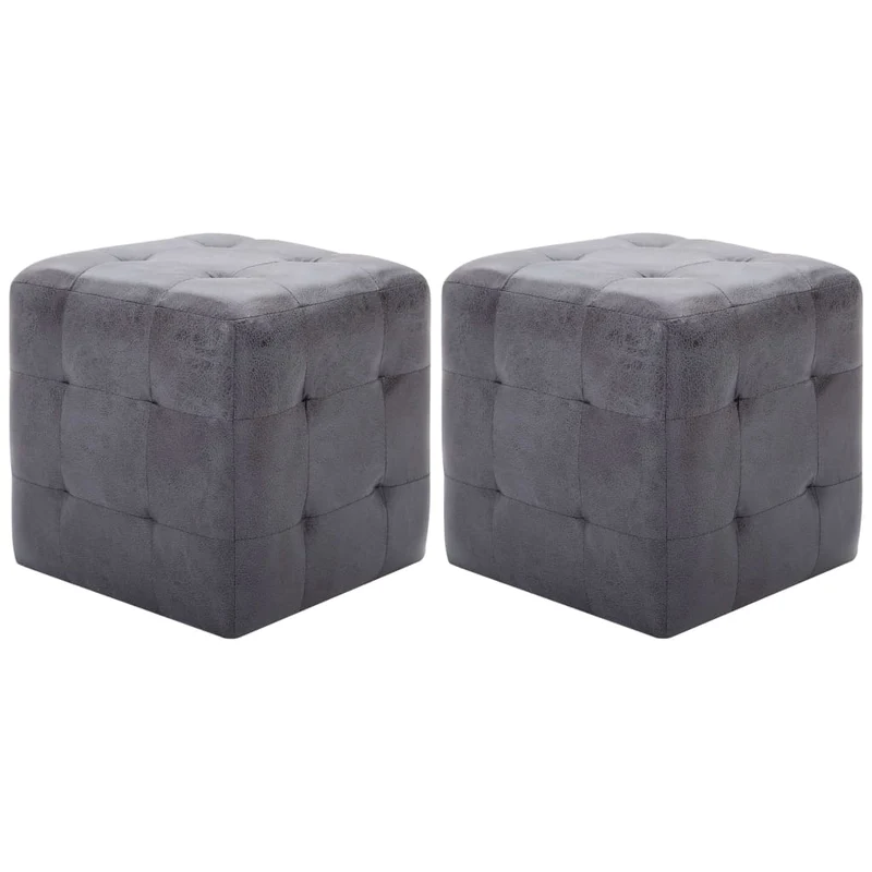 Lot de 2 tabourets pouf repose-pieds 30 x 30 x 30 cm en PVC aspect daim gris DEC032757