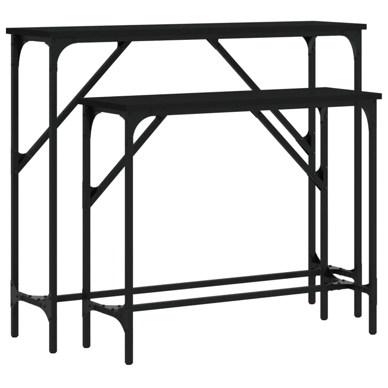 Lot de 2 tables d'appoint console en bois d'ingénierie noir et métal DEC032599