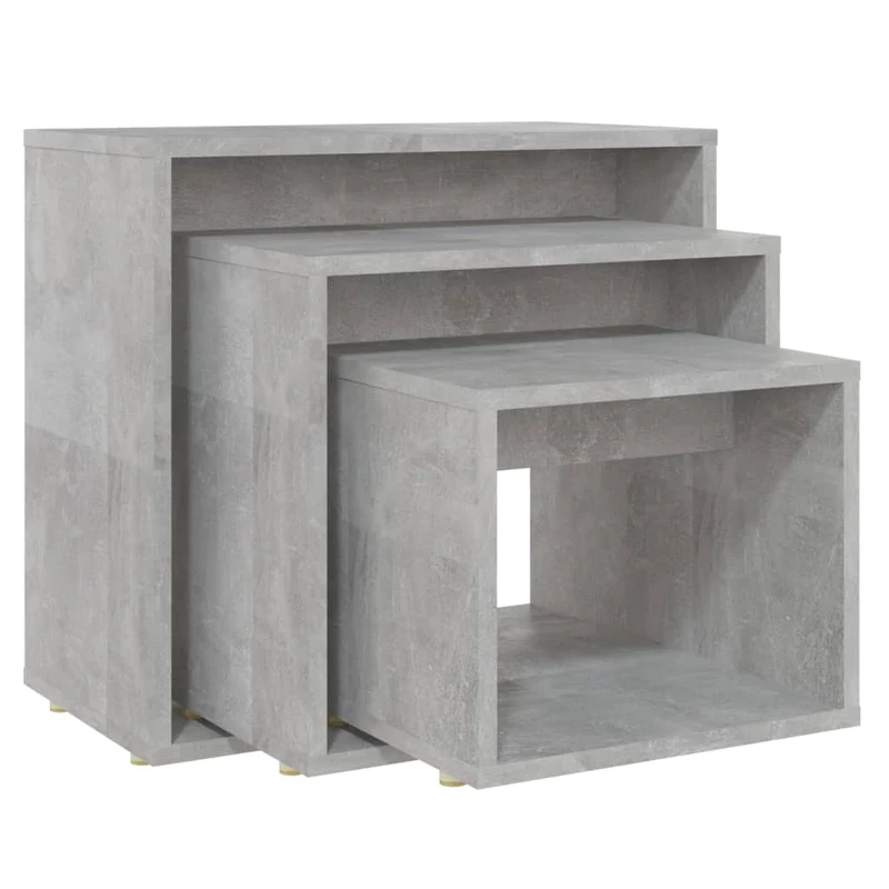 Lot de 3 tables d'appoint gigognes en aggloméré couleur gris béton DEC032723
