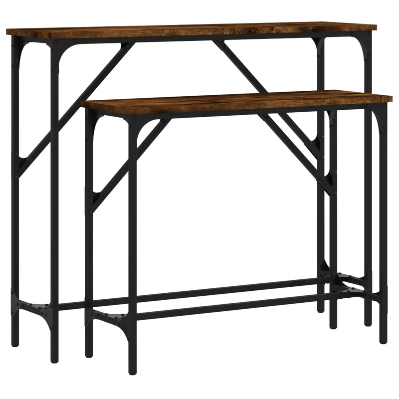 Lot de 2 tables d'appoint console en bois d'ingénierie marron et métal DEC032596