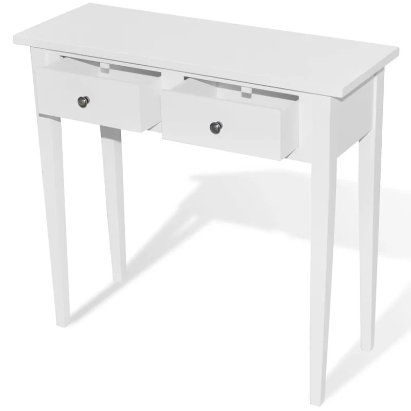 Table d'appoint console meuble coiffeuse avec 2 tiroirs MDF + bois de pin blanc DEC032564