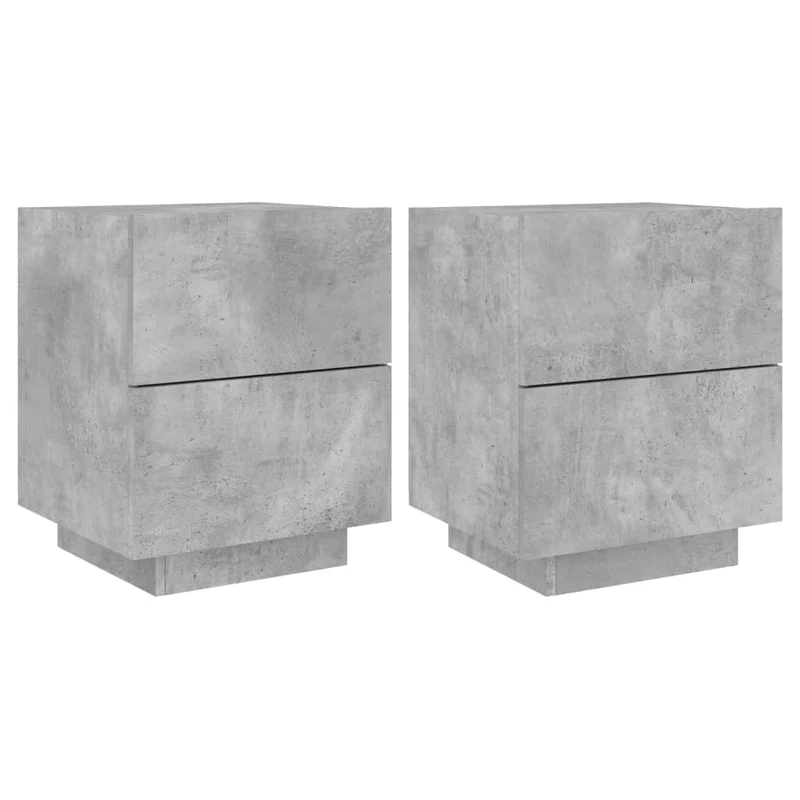 Lot de 2 tables de chevet avec tiroirs et LED 45 x 40 x 55 cm en bois d'ingénierie couleur gris béton DEC032857