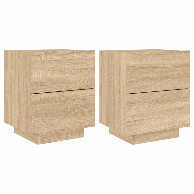 Lot de 2 tables de chevet avec tiroirs en bois d'ingénierie couleur chêne DEC032851