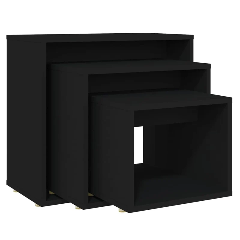 Lot de 3 tables d'appoint gigognes en aggloméré noir DEC032731