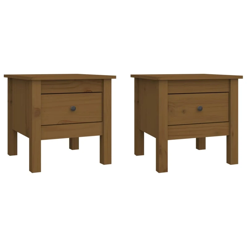Lot de tables de chevets avec tiroir 40 x 40 x 39cm bois de pin couleur marron miel DEC032655