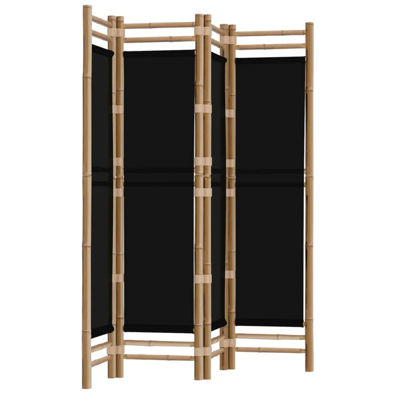 Paravent séparateur de pièce cloison pliante 4 panneaux 160 cm bambou et toile noir DEC031190