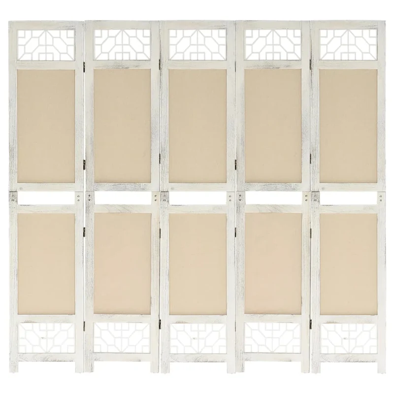 Paravent séparateur de pièce cloison 5 panneaux 175 x 165 cm tissu crème et MDF DEC030968