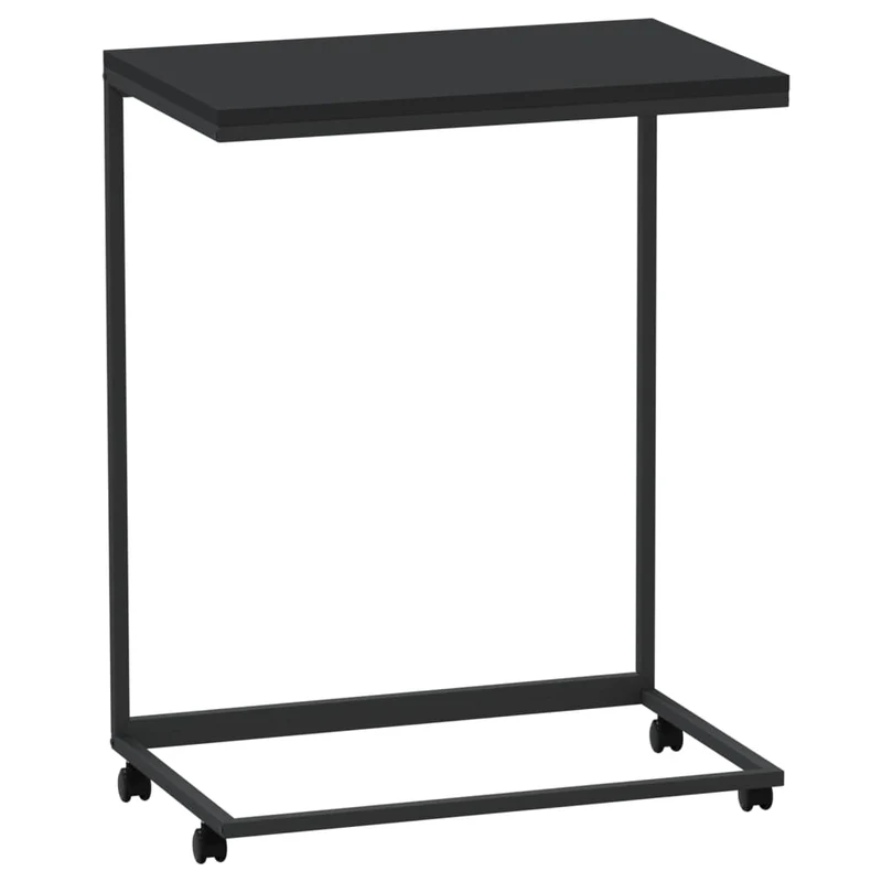 Table d'appoint en forme de C sur roulettes 55 x 35 x 70 cm bois d'ingénierie noir DEC031299