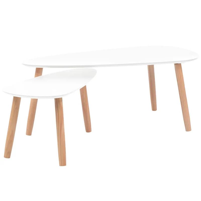 Ensemble de deux tables basses tables d'appoint en bois de pin et MDF blanc DEC031260