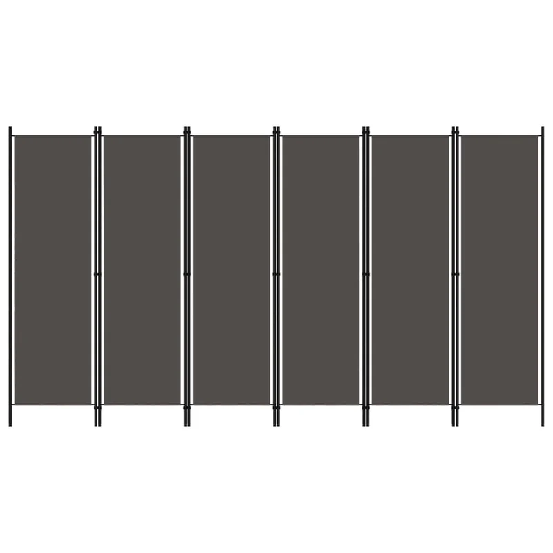 Paravent séparateur de pièce cloison 6 panneaux 300 x 180 cm en tissu anthracite et métal DEC031035
